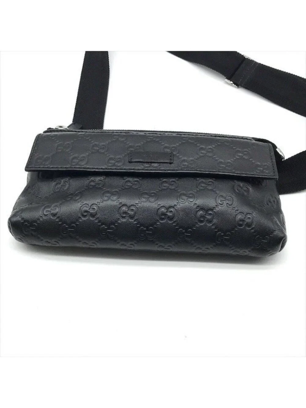 Gucci Guccissima Leather Logo Embossed Belt Bag Black Blunt Gentleman